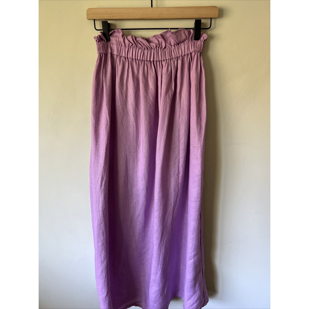 A Bronze Age Midi Skirt Size XS Linen Elastic Waist Pockets Minimalist Modern